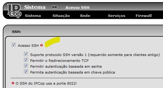 ipcop acesso ssh