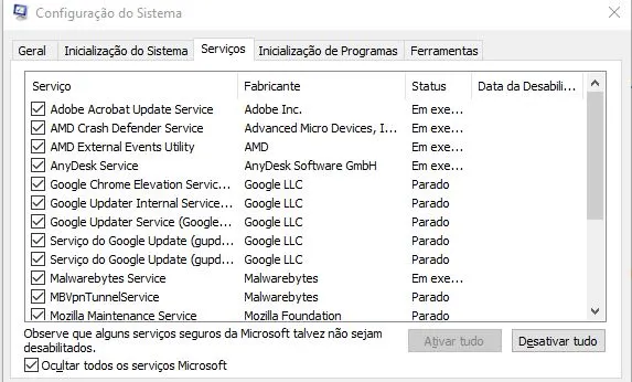 configuração sistema windows