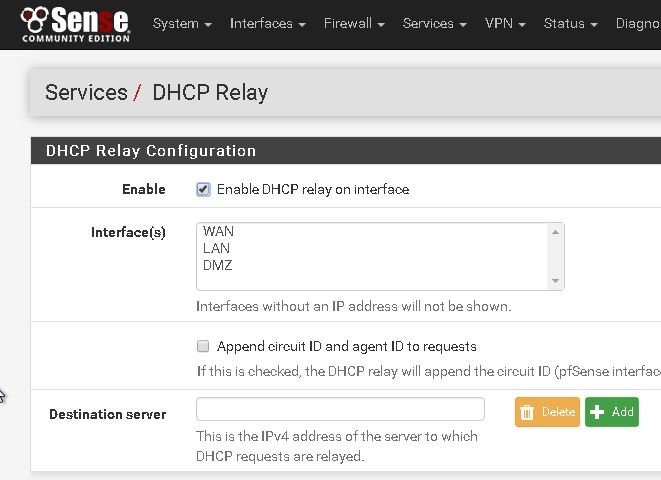 DHCP server pfsense
