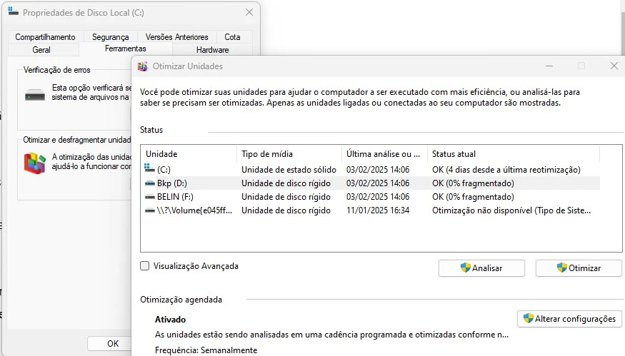 otimização unidade c windows