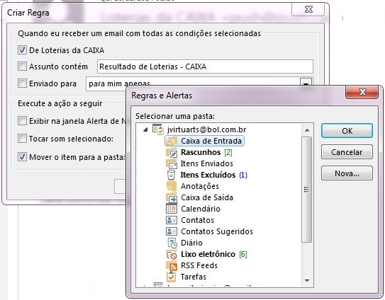 caixa entrada regras outlook
