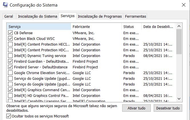 configuração do sistema windows