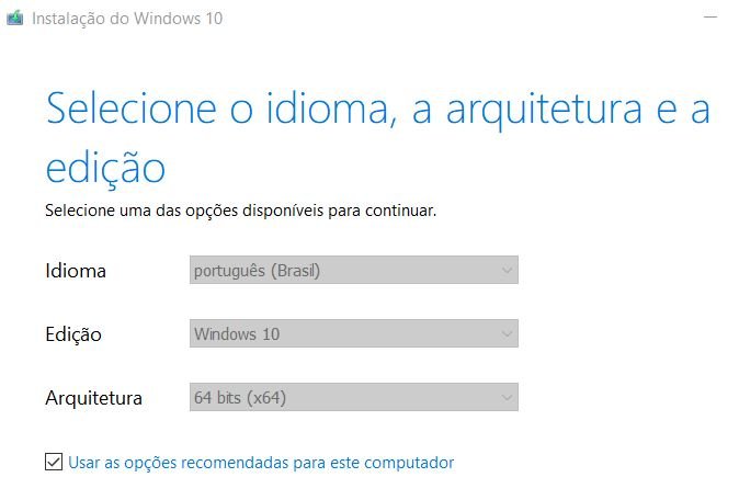 mídia de instalação windows 10