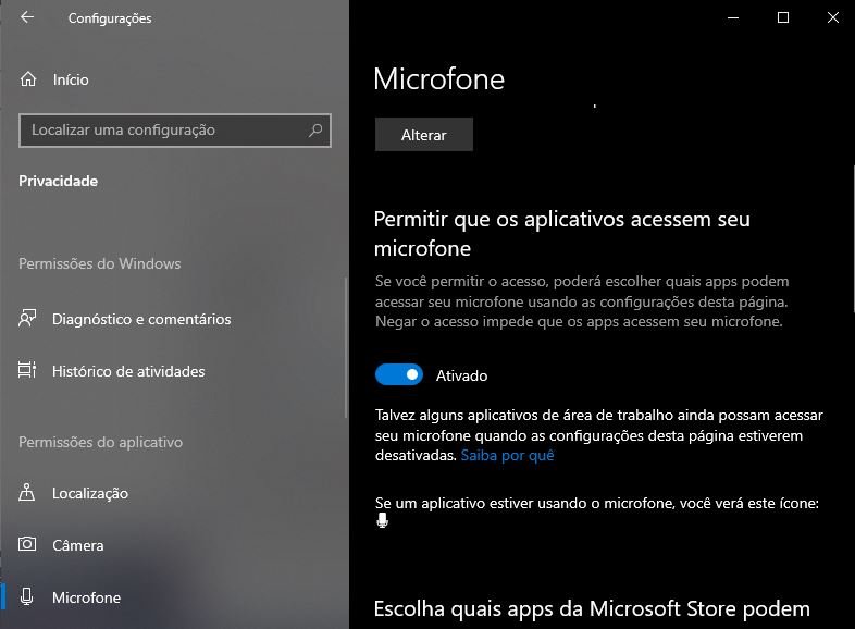 permitir aplicativos acessem microfone do windows
