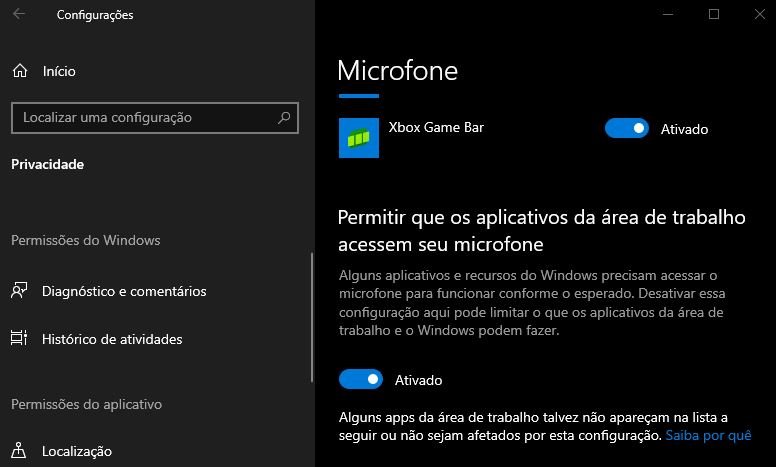 permitir aplicativos acessem microfone do windows