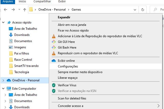 configurações do onedrive