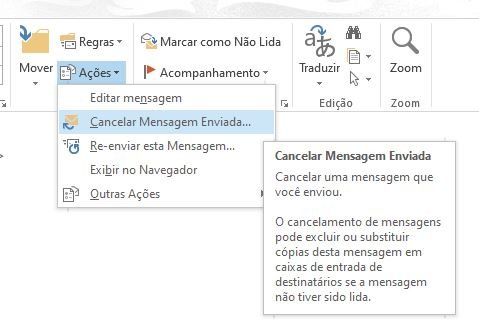 cancelar e-mail enviado no outlook