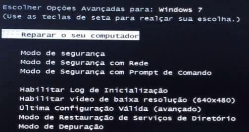 tela de inicialização avançada do Windows