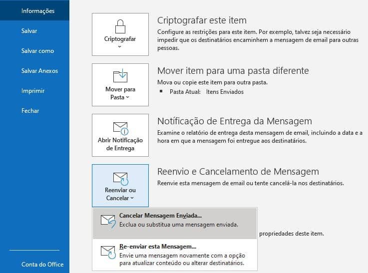 cancelar email enviado office 365