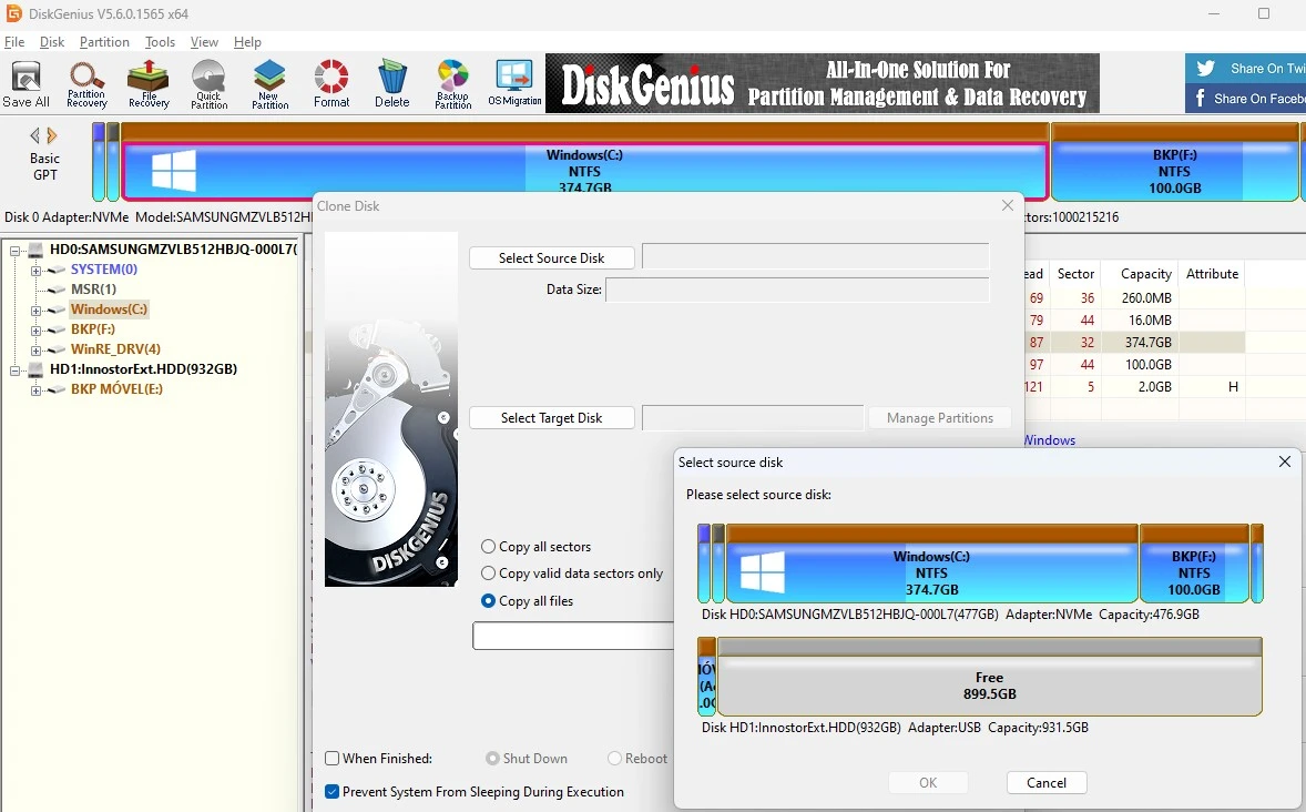 diskgenius clone interface