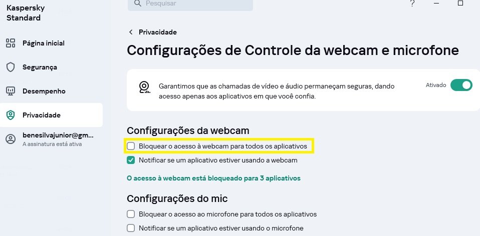 kaspersky liberacao camera microfone