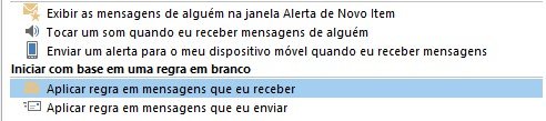 outlook aplicar regra de mensagens