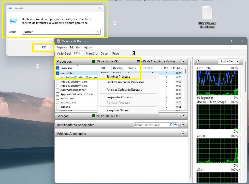 comando resmon windows