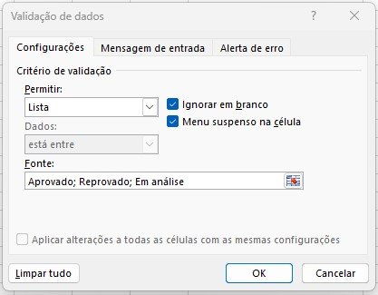 excel lista suspensa validação de dados