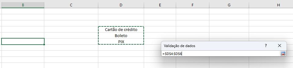 excel lista suspensa validação de dados