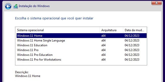 windows 11 escolha da versão