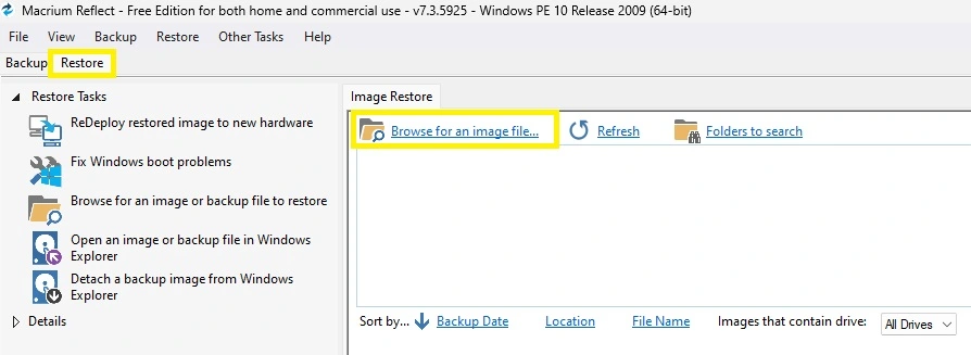 macrium reflect restore image