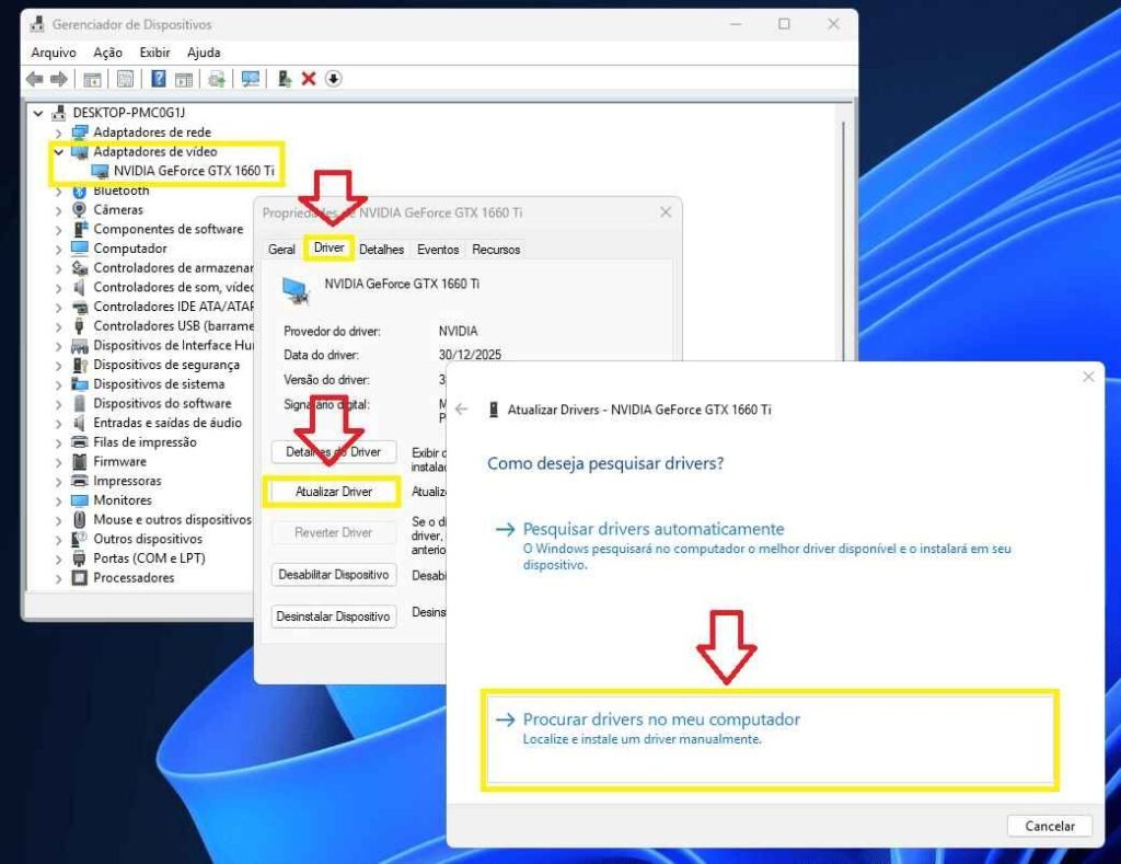 gerenciador de dispositivos atualizar drivers