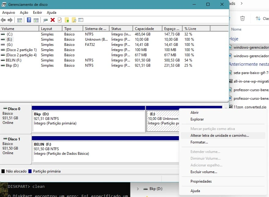 gerenciador de discos windows