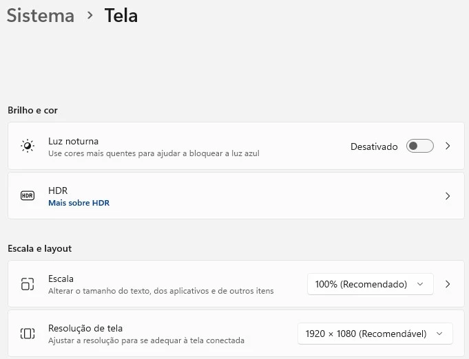 configurações de tela do windows