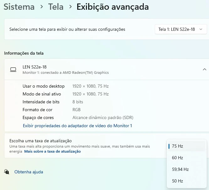 configurações de tela do windows