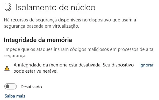 isolamento de núcleo do windows
