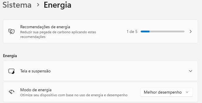 melhor desempenho energético windows 11