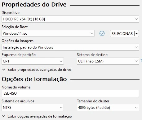 rufus criação pendrive boot windows 11