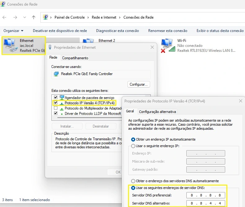 alterar o dns do windows