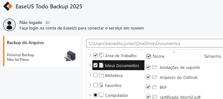 eraseus criar novo backup
