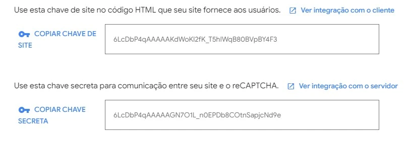 criação do recaptcha google
