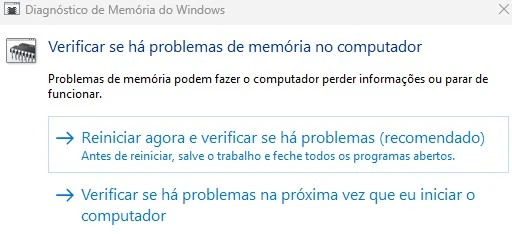 diagnóstico de memória ram do windows