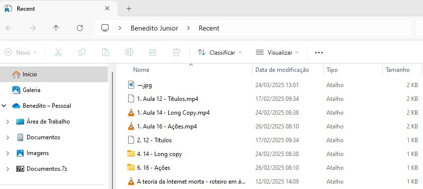 pasta recent do windows
