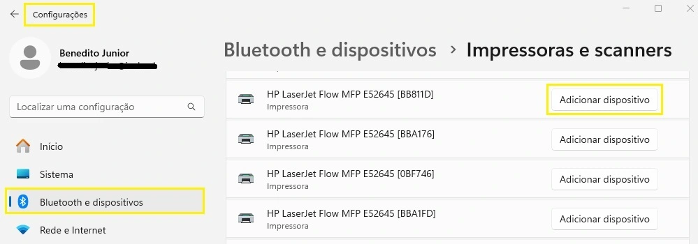 instalação de impressora de rede local no windows