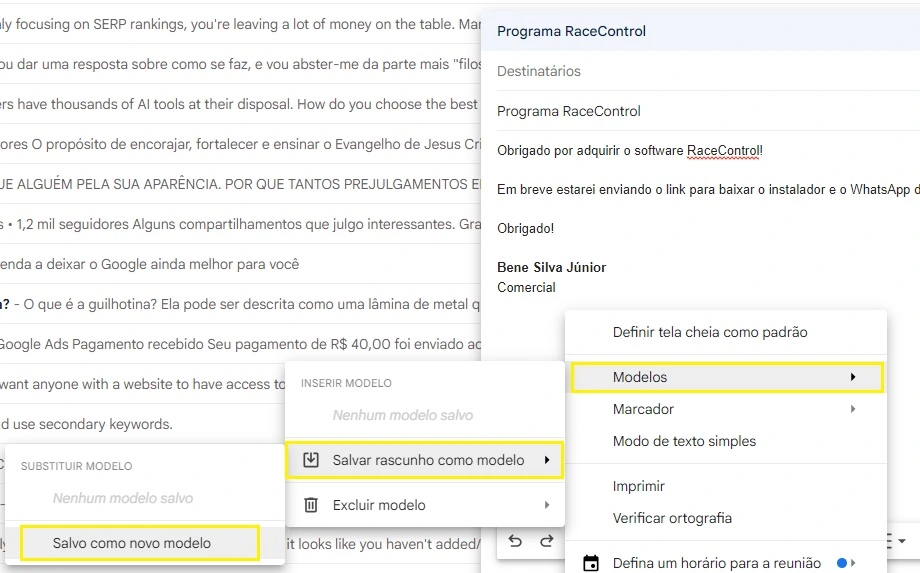 modelos de e-mails gmail