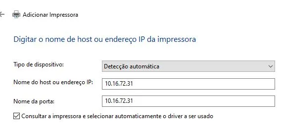 detecção automática de impressora de rede
