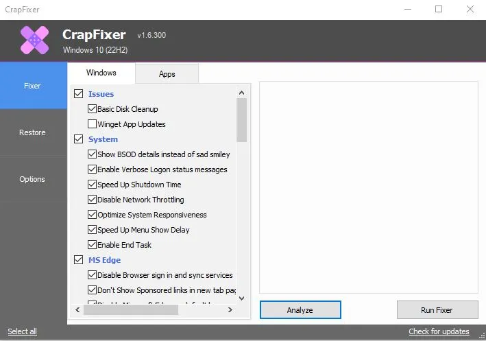 CrapFixer interface