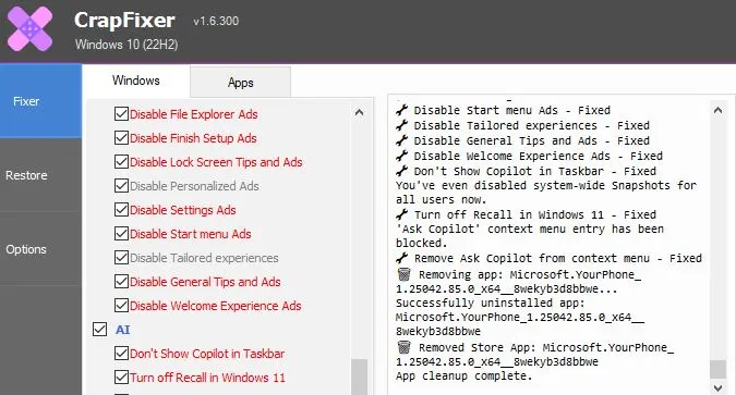 CrapFixer interface