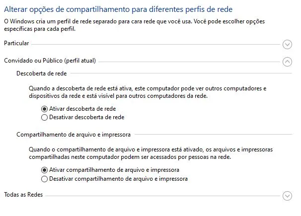 ativar descoberta de rede windows