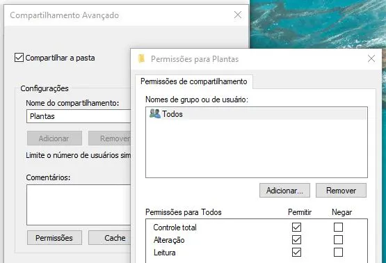 compartilhamento de pastas no windows