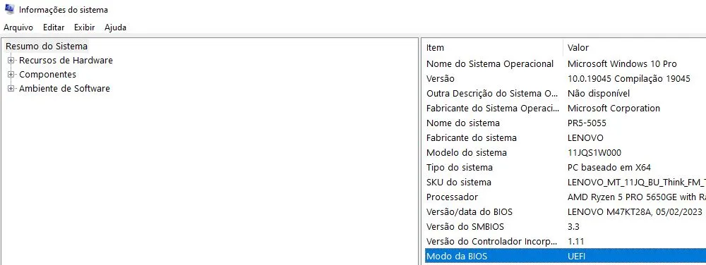 informações do sistema windows