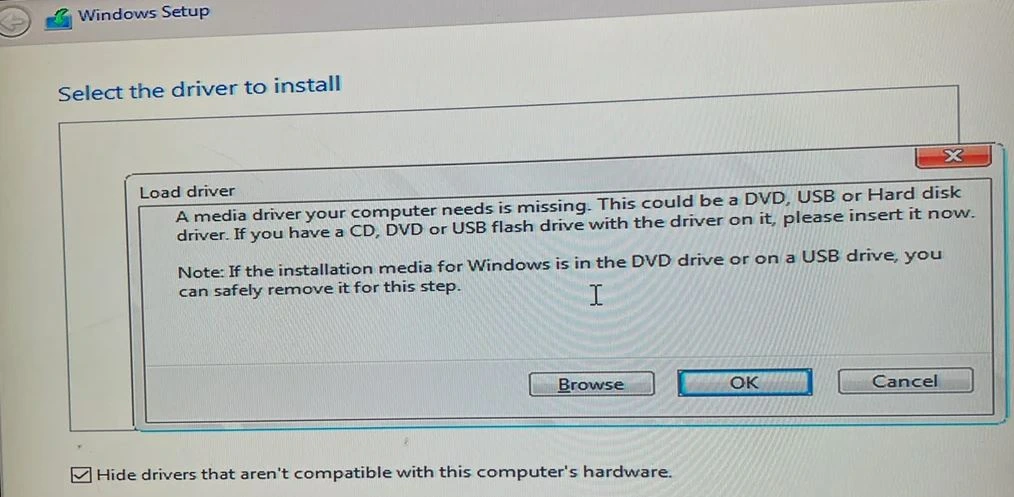 nenhum drive reconhecido pelo windows na instalação