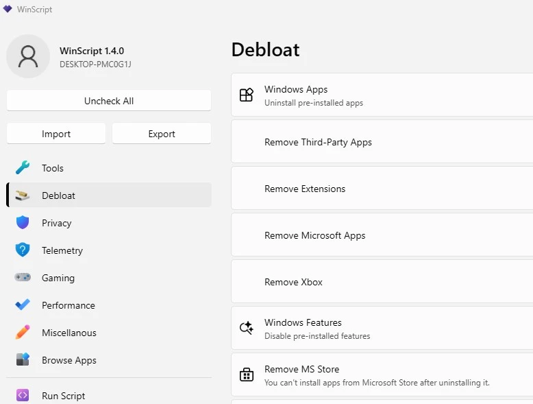 interface do Winscript