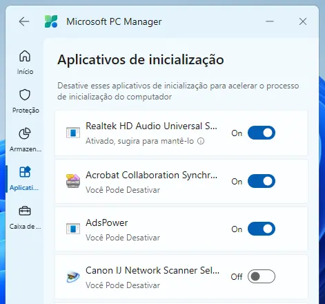 microsoft pc manager - inicializacao