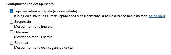 opções de energia suspensão