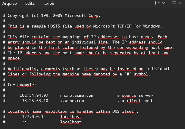arquivo hosts windows